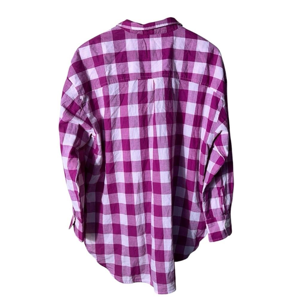 Antropologie MAEVE The Bennet Buttondown Shirt Buffalo Check Pink Combo Medium - Picture 7 of 12